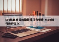 seo優(yōu)化升級的操作技巧有哪些（seo如何進行優(yōu)化）